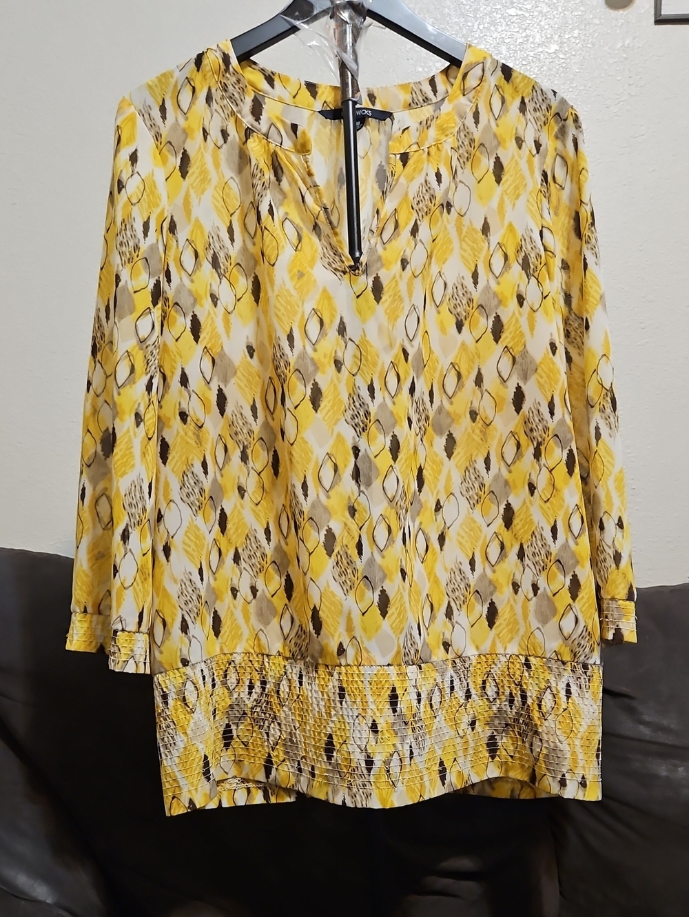 Chadwicks Yellow Patterned Tunic Top